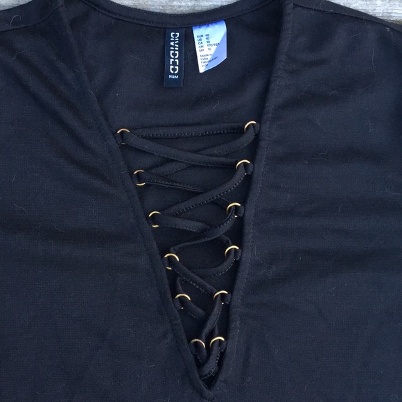 Black Long Sleeve Laced up Neckline Dress - Picture 2 of 5